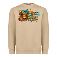 Coffee Then Cows Longhaired Cow Heavyweight Sweatshirt | Teevron