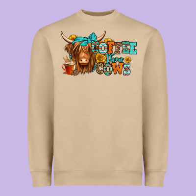 Coffee Then Cows Longhaired Cow Heavyweight Sweatshirt Designed By Jasminsmagicworld