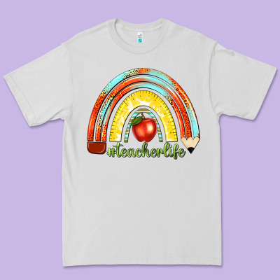 Premium Tee teacher life with rainbow