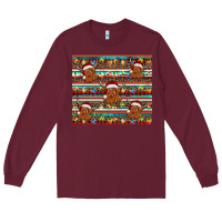 Burgundy christmas turquoise serape highland cow Long Sleeve Tee - BarkalooDesign
