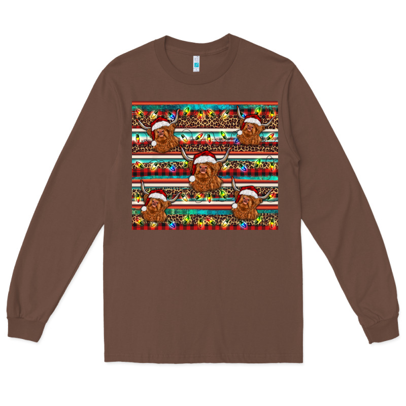 Christmas Turquoise Serape Highland Cow Long Sleeve Tee by BarkalooDesign | Teevron