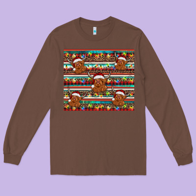 Christmas Turquoise Serape Highland Cow Long Sleeve Tee Designed By Barkaloodesign