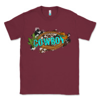 Burgundy western cowboy and hat with cactus and cowhide Classic Tee - Artiststas