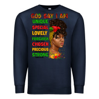 Navy god say i am juneteenth afro girl Premium Sweatshirt - Artiststas