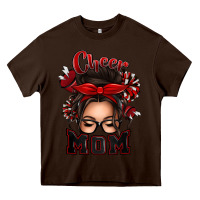 Chocolate Brown cheer mom messy bun Heavy Core Tee - texasbilliewilder