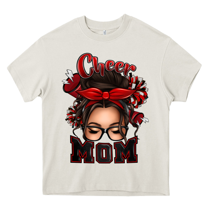 Cheer Mom Messy Bun Heavy Core Tee by texasbilliewilder | Teevron
