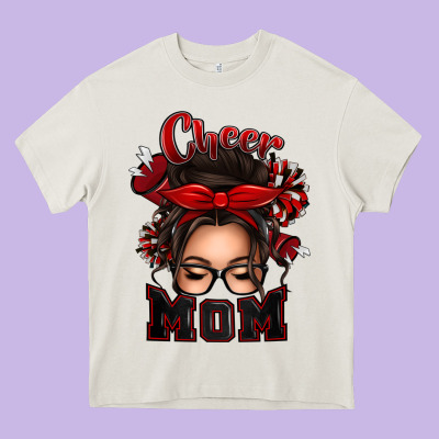 Cheer Mom Messy Bun Heavy Core Tee Designed By Texasbilliewilder