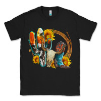 Black western cactus bullskull and boots with sunflowers and serape leopard Classic Tee - Artiststas