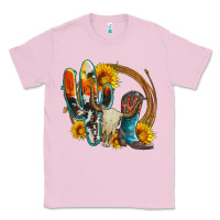 Bubblegum Pink western cactus bullskull and boots with sunflowers and serape leopard Classic Tee - Artiststas