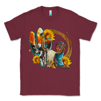 Burgundy western cactus bullskull and boots with sunflowers and serape leopard Classic Tee - Artiststas