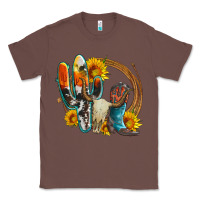 Chestnut western cactus bullskull and boots with sunflowers and serape leopard Classic Tee - Artiststas