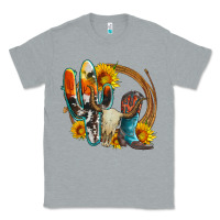 Heather Grey western cactus bullskull and boots with sunflowers and serape leopard Classic Tee - Artiststas