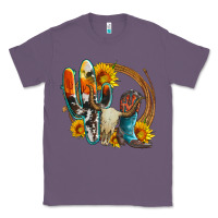 Lavender western cactus bullskull and boots with sunflowers and serape leopard Classic Tee - Artiststas