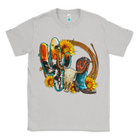 Moon Dust western cactus bullskull and boots with sunflowers and serape leopard Classic Tee - Artiststas