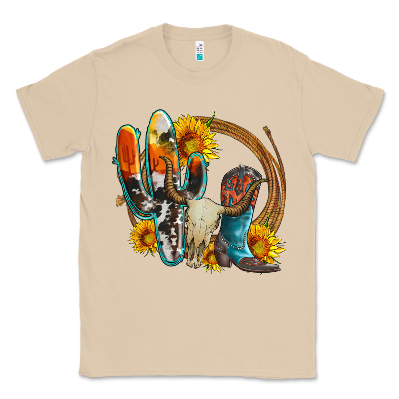 Western Cactus Bullskull And Boots With Sunflowers And Serape Leopard Classic Tee by Artiststas | Teevron