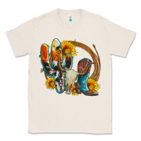 Natural western cactus bullskull and boots with sunflowers and serape leopard Classic Tee - Artiststas