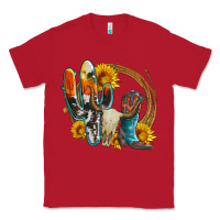 Red western cactus bullskull and boots with sunflowers and serape leopard Classic Tee - Artiststas