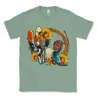 Sage western cactus bullskull and boots with sunflowers and serape leopard Classic Tee - Artiststas
