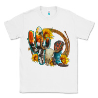 White western cactus bullskull and boots with sunflowers and serape leopard Classic Tee - Artiststas