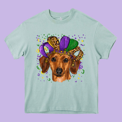 Heavy Core Tee mardi gras hat dachshund