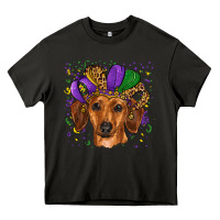 Asphalt mardi gras hat dachshund Heavy Core Tee - RanaPortraitStore