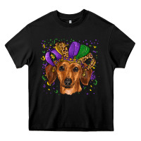 Black mardi gras hat dachshund Heavy Core Tee - RanaPortraitStore