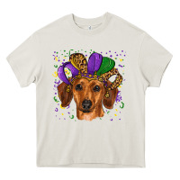 Cream mardi gras hat dachshund Heavy Core Tee - RanaPortraitStore