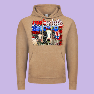 Red White Moo Vintage Hoodie Designed By Adodesignshop