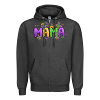 Charcoal Heather mardi gras mama Zipper Hoodie - MaliasSmallBusiness