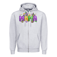 Heather Grey mardi gras mama Zipper Hoodie - MaliasSmallBusiness