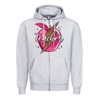 Heather Grey teacher lightning bolt valentine s day Zipper Hoodie - MaliasSmallBusiness