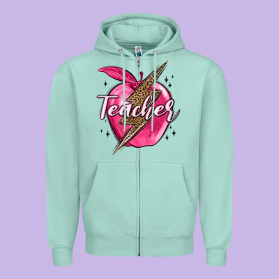 Teacher Lightning Bolt Valentine S Day Zipper Hoodie Designed By Maliassmallbusiness