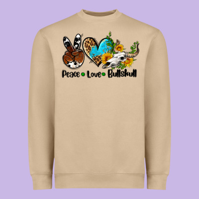 Peace Love  Bullskull Heavyweight Sweatshirt Designed By Adodesignshop