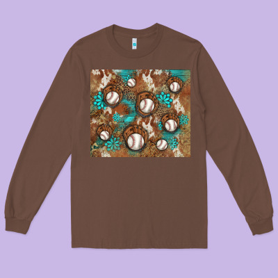 Baseball Turquoise Gemstones Western Patterns Long Sleeve Tee Designed By Barkaloodesign