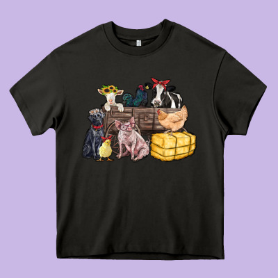 Farm Animals Wagon Heavy Core Tee Designed By Zillion Design Studio