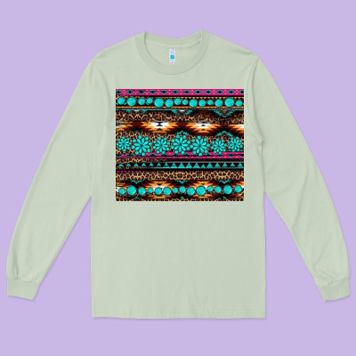 Leopard Aztec Turquoise Jewelry Long Sleeve Tee Designed By Barkaloodesign