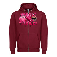 Burgundy Tis' the season Football Breast Cancer Zipper Hoodie - NancyCooperArtShop