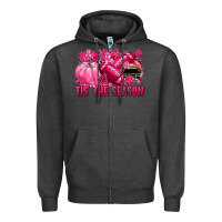 Charcoal Heather Tis' the season Football Breast Cancer Zipper Hoodie - NancyCooperArtShop