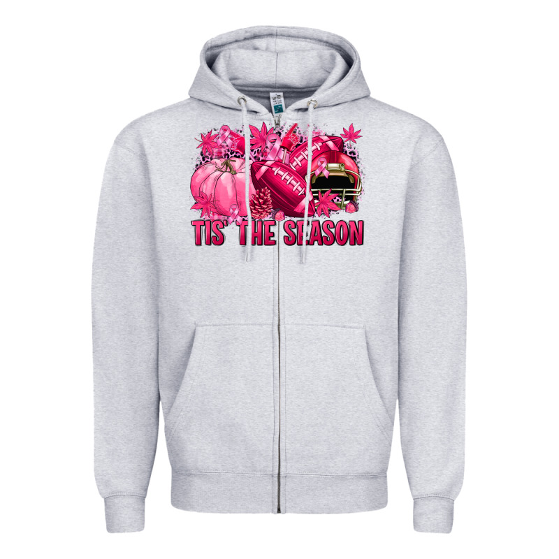 Tis' The Season Football Breast Cancer Zipper Hoodie by NancyCooperArtShop | Teevron