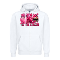 White Tis' the season Football Breast Cancer Zipper Hoodie - NancyCooperArtShop