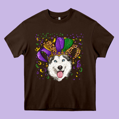 Heavy Core Tee Mardi gras hat husky