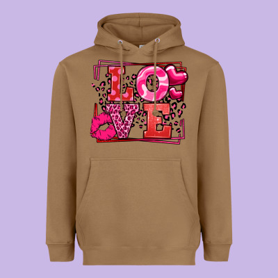 Love Valentine's Day Leopard Frame Heavyweight Hoodie Designed By Lillyallendesigns
