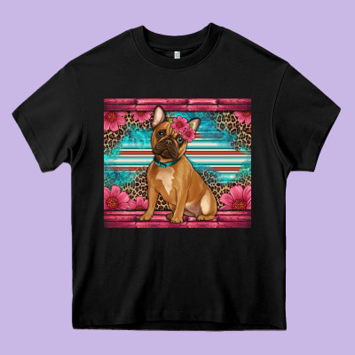 French Bulldog Floral Heavy Core Tee Designed By Artiststas