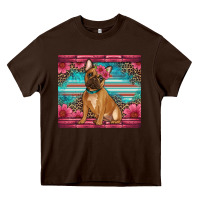 Chocolate Brown french bulldog floral Heavy Core Tee - Artiststas
