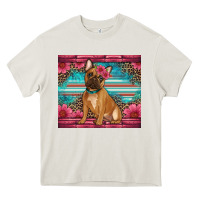 Cream french bulldog floral Heavy Core Tee - Artiststas
