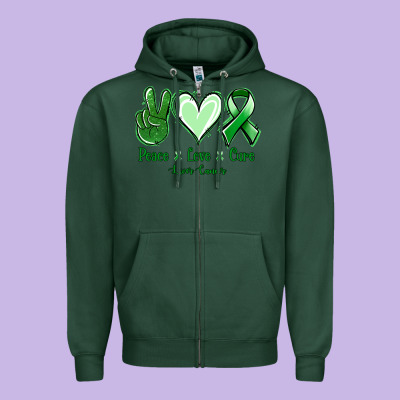Peace Love Cure Liver Cancer Zipper Hoodie Designed By Nancycooperartshop