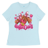 Baby Blue galentines afro girl sneakers Ladies Tee - RanaPortraitStore