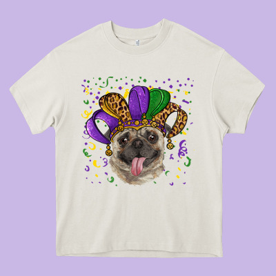 Heavy Core Tee Mardi gras hat pug