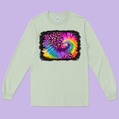 Tie Dye Leopard Glitter Background Long Sleeve Tee Designed By Jasminsmagicworld