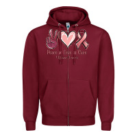 Burgundy Peace love cure Uterine Cancer Zipper Hoodie - NancyCooperArtShop